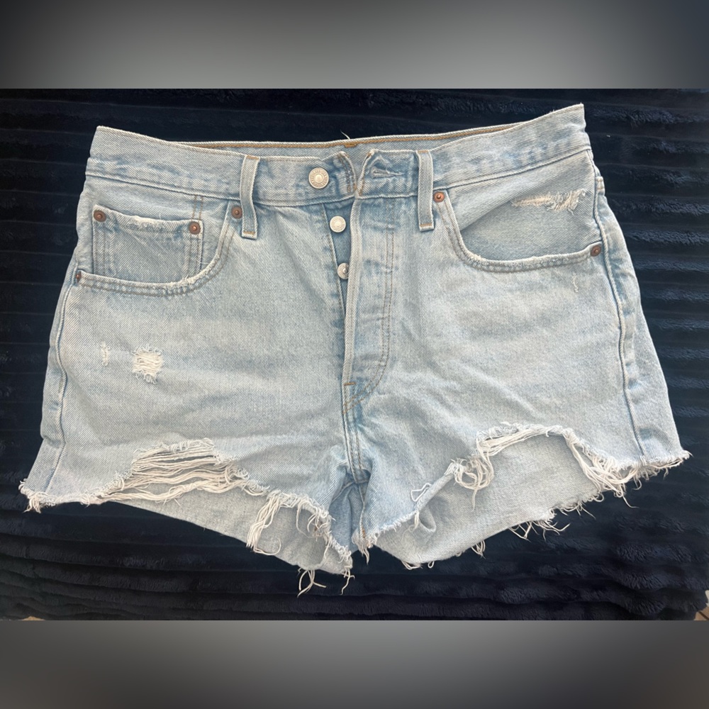 Levi’s 501 Shorts - Distressed Light Blue Denim